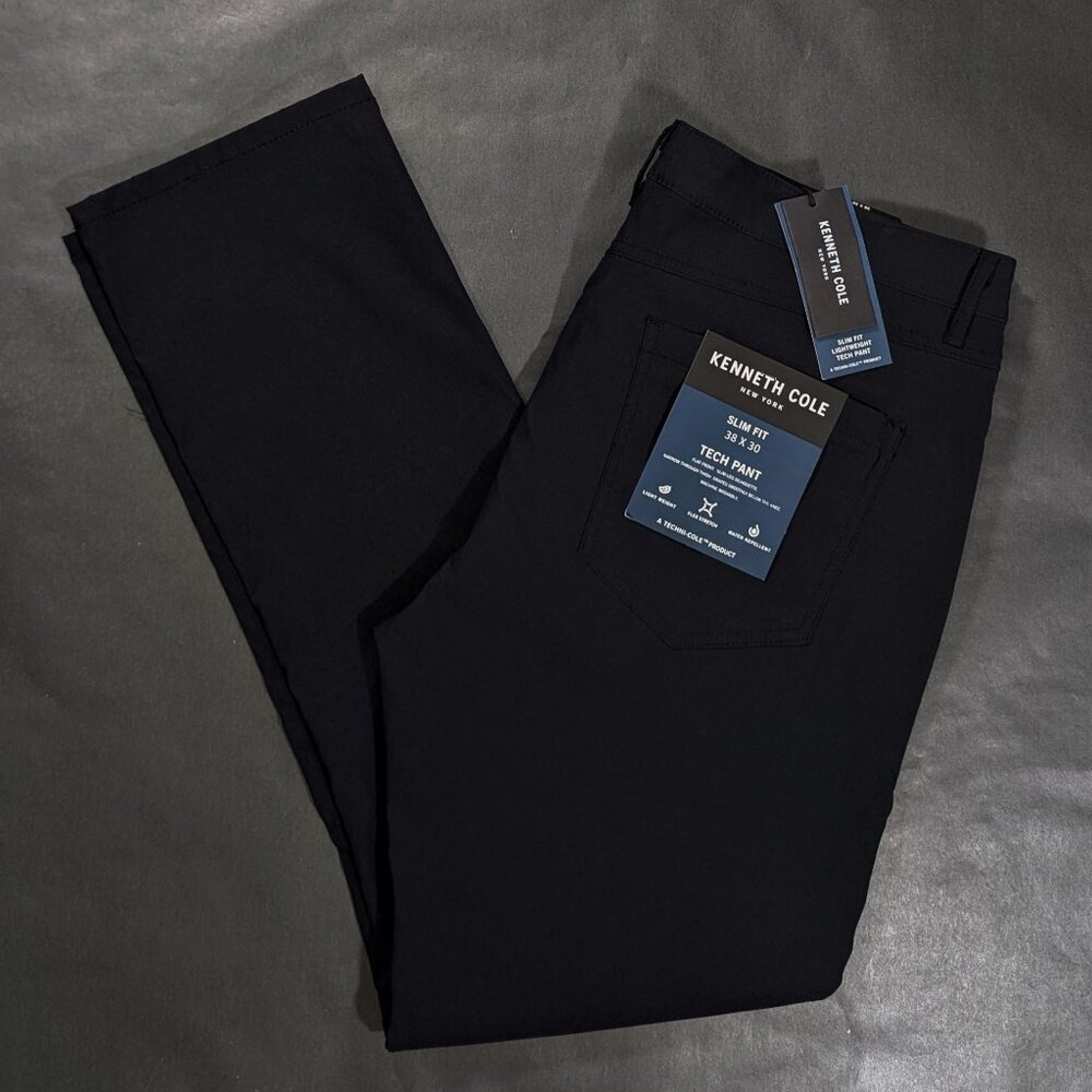 Kenneth Cole Men’s Slim Fit Size 38x30 Lightweight Tech Stretch Pants Black